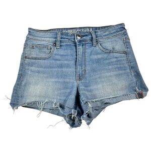 American Eagle Super Super Stretch Light Wash Denim Hi-Rise Shortie Jean Shorts